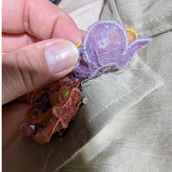 Vtg Y2K Indigo Moon Beige Floral Embroidered Embellished Blazer Jacket Sz S - Picture 4 of 5